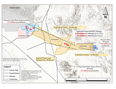 FIGURE 1: IMPERIAL GOLD PROJECT CLAIMS MAP (CNW Group/Kore Mining)