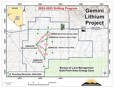 Gemini Lithium Project Hole Borehole Locations, February-March 2023 (CNW Group/Nevada Sunrise Gold Corporation)