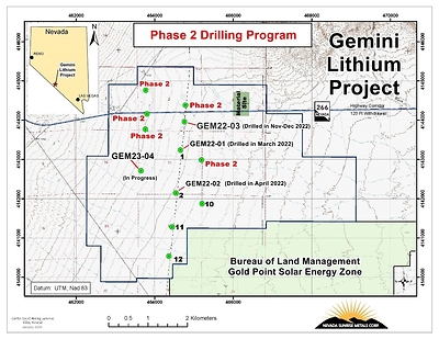 Gemini Lithium Project:  Phase 2 Drilling Locations (CNW Group/Nevada Sunrise Metals Corporation)