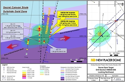 Figure 2. Secret Spot Secret Canyon Shale Drill Section KMD20-006 (CNW Group/Nevada Sunrise Gold Corporation)