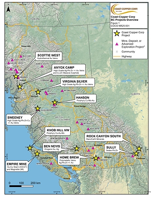 NR25-01 Figure 1: Coast Copper BC Properties (CNW Group/Coast Copper Corp.)