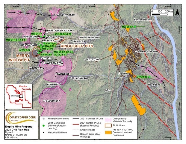 NR21-14 Figure 1- Drill Plan Map (CNW Group/Coast Copper Corp.)