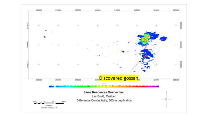 Figure 5: EM Conductivity together with Conductor
Classification defining two main sectors for follow-up: Gossan Zone
and the North Zone.