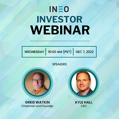 INEO Announces Investor Webinar for Fiscal 2023 First Quarter Financial Results and Corporate Update. Investor Webinar scheduled for Wednesday, December 7, 2022 at 10:00 am PT.  The call will be hosted by: Kyle Hall, Chief Executive Officer; Greg Watkin, Chairman and President, and Pardeep S. Sangha, Head of Investor Relations. (CNW Group/INEO Tech Corp.)