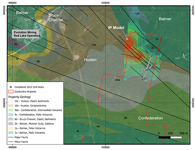 Figure 1:  Plan of Gold Centre drill holes reported in this press release with geology and targeted IP anomalies. Base geology and legend from Sanborne-Barrie 2004 (GSC-OF4594). (CNW Group/Trillium Gold Mines Inc.)