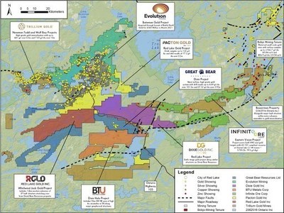 The property under LOI covers 19,438 hectares between the Fredart, Garnet Lake, Confederation North and Confederation South properties. (see Figure 1). (CNW Group/Trillium Gold Mines Inc.)