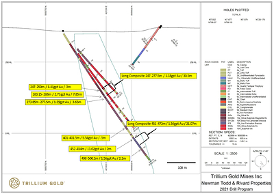 Figure 2: Section for hole NT20-178 showing significant mineralized intersections. (CNW Group/Trillium Gold Mines Inc.)