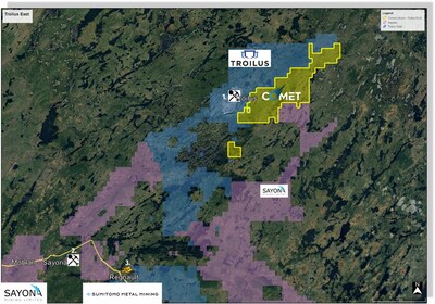 Figure 1: Troilus East Property located near multiple major gold and lithium deposits (3) (CNW Group/Comet Lithium Corporation)