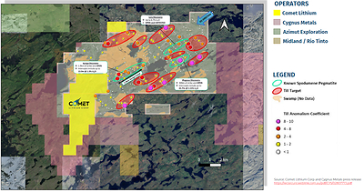 Figure 2: Monarch Project - Adjacent to recent discoveries and spodumene-bearing pegmatites (CNW Group/Comet Lithium Corporation)