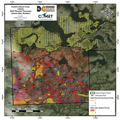 Figure 1 : Liberty 2024 Field Program – Planned Traverses (CNW Group/Comet Lithium Corp.)