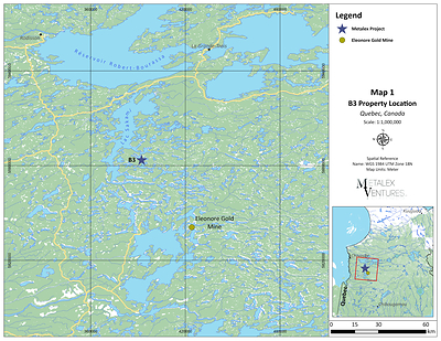 Map 1: B3 Property Location (CNW Group/Metalex Ventures Ltd.)