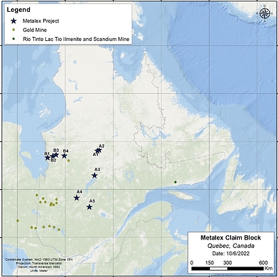 Figure 1.  Location of Metalex Claim Blocks (CNW Group/Metalex Ventures Ltd.)