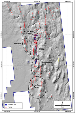 Figure 1: Mineralization at La Escarcha, Gabby, Garrapatillia and Brownfields Targets (CNW Group/Mantaro Precious Metals Corp.)