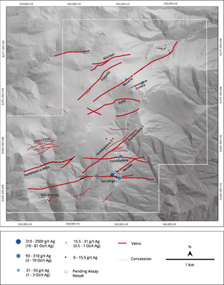 Figure 1 – Most Recent Channel Sample Assays Collected at Santas Gloria Silver Property (CNW Group/Mantaro Precious Metals Corp.)