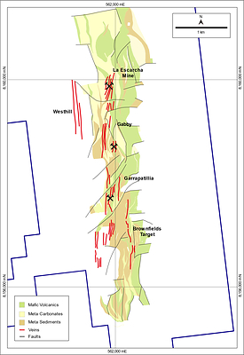 Figure 4: Mineralization at La Escarcha, Gabby, Garrapatillia and Brownfields Targets (CNW Group/Mantaro Silver Corp.)