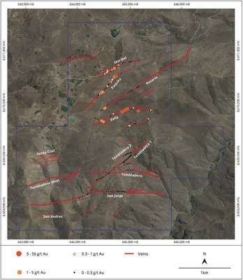 Figure 2 – Santas Gloria Silver Property – Au Channel Sample Results (CNW Group/Mantaro Silver Corp.)