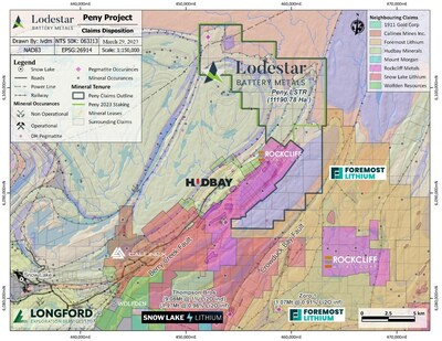Figure 1: Location of the Peny property and surrounding claims holders within the Greater Snow Lake district.