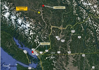 Figure 1. Regional location of the Gaspard Gold Project. (CNW Group/Falcon Gold Corp.)