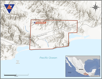 Figure 1. Location of the Zaachila project in southern Oaxaca, Mexico. (CNW Group/Vortex Metals)