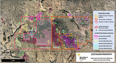 Figure 4: Centauro Property Map showing Southern Empire's two newly staked claims, Centauro 2 and Tauros (CNW Group/Southern Empire Resources Corp.)