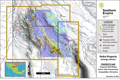 Figure 1. Proposed Phase 1 Core Drill Holes for Pedro Gold Project (CNW Group/Southern Empire Resources Corp.)