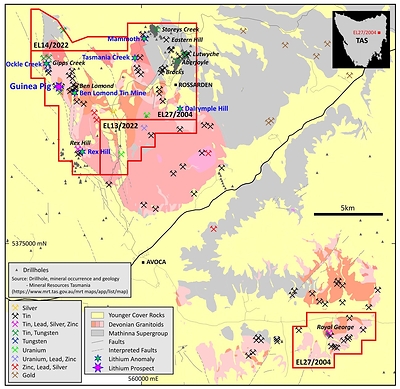 Figure 2:  Location plan showing lithium prospect and anomalies on tenement EL27/2004 (CNW Group/TinOne Resources Corp.)