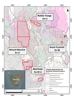 Figure 2. Location of the Company’s projects in the mining friendly jurisdiction of Tasmania, Australia. (CNW Group/TinOne Resources Corp.)