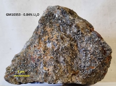Figure 4: Photographs of lithium-bearing rocks from this round of sampling.  GM10333 – the right half of the sample is predominantly fine-grained zinnwaldite with coarser quartz and topaz. The left half shows medium to coarse grained quartz and topaz with interstitial fine to very fine-grained zinnwaldite. GM10353 – This sample shows domains of coarse-grained quartz and topaz and domains of fine grained zinnwaldite, quartz and topaz. GM10349 – This sample is comprised of a relatively homogenous distribution of coarse-grained quartz, topaz and zinnwaldite. GM10358 – This is a fine to medium-grained rock with a homogeneous distribution of quartz, topaz and zinnwaldite. Note that these photos are not intended to be representative of broader mineralization on the Project. (CNW Group/TinOne Resources Corp.)