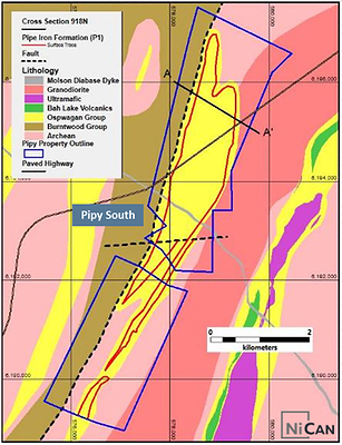 Figure 3: Interpreted Geological Plan of the Pipy South Property (CNW Group/Nican Ltd.)
