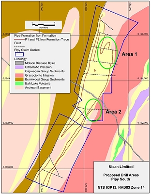 Figure 2: Pipy South Proposed Drill Areas (CNW Group/Nican Ltd.)