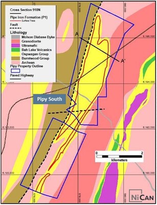Figure 3: Interpreted Geological Plan of the Pipy South Property (CNW Group/Nican Ltd.)
