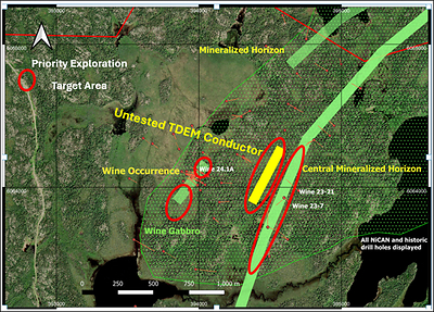 Figure 1. Wine Gabbro and Conductive Horizons (CNW Group/Nican Ltd.)