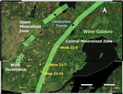 Figure 1: Interpreted Mineralized Zones Within the Wine Gabbro (CNW Group/Nican Ltd.)