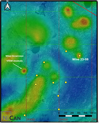 Figure 3: VTEM Anomalies in Wine Gabbro Area (CNW Group/Nican Ltd.)