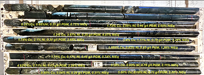 Figure 4: Upper Mineralized Zone in Drill Hole Wine-22-06 with Assay Intervals Marked (CNW Group/Nican Ltd.)