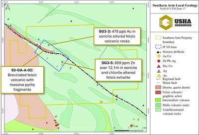Figure 2 – Area map showing local area geology overlain by the location of the IP survey.