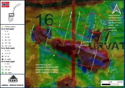 Figure 1. Åmot VMS target as defined from coincident geophysical and geochemical data. (CNW Group/Capella Minerals Limited)