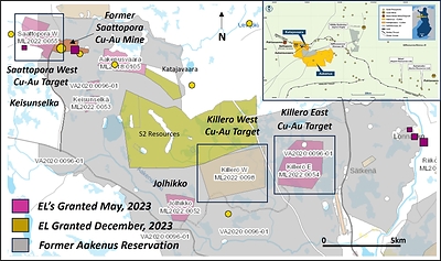 Figure 1. Key targets in the Northern Finland Copper-Gold project. (CNW Group/Capella Minerals Limited)