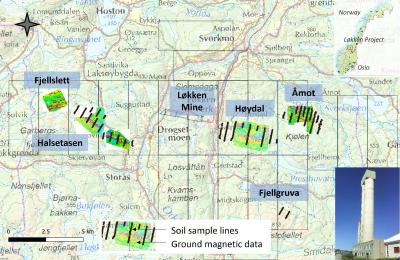 Figure 1. Priority satellite target areas for high-grade copper-rich VMS deposits at Løkken. (CNW Group/Capella Minerals Limited)