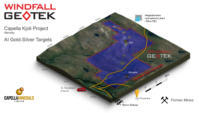 Figure 2. Gold-silver targets identified from CARDS AI analysis at Kjøli. (CNW Group/Capella Minerals Limited)