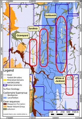 Figure 1: Prospect trend map of Yandoit tenements. (CNW Group/Nubian Resources Ltd.)
