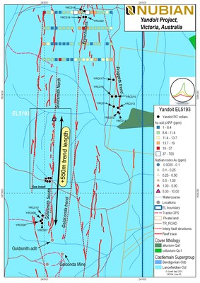 Figure 1: Drill locations for RC holes from Yandoit Project, Central Victoria. (CNW Group/Nubian Resources Ltd.)