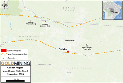 Figure 1 –  Colíder concession location map. (CNW Group/GoldMining Inc.)