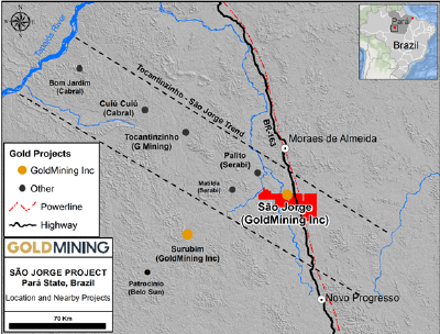 Figure 1 – Tapajós Gold District and location of the São Jorge Project. (CNW Group/GoldMining Inc.)