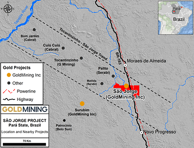 Figure 1 – Tapajós Gold District and location of São Jorge Project. (CNW Group/GoldMining Inc.)