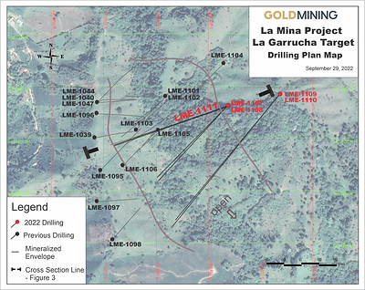 Figure 2 – La Garrucha drill hole locations, La Mina Project, Antioquia, Colombia. (CNW Group/GoldMining Inc.)
