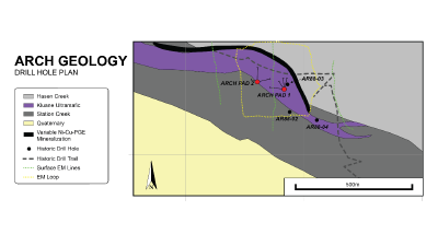 Figure 5: Plan map with TDEM loop and survey lines (CNW Group/Nickel Creek Platinum Corp.)