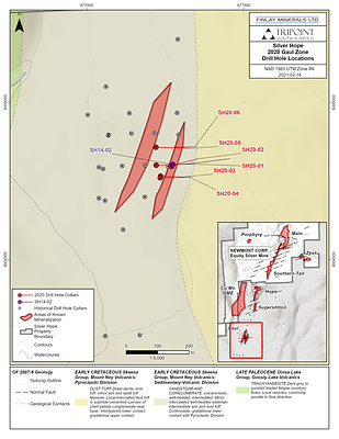 Silver Hope 2020 Gaul Zone Drill Hole Locations Map (CNW Group/Finlay Minerals Ltd.)