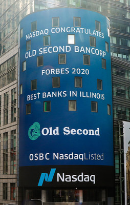 The New York NASDAQ marquee recognizes Old Second National Bank as 
