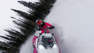 Iyla Edwards, one of GoPro's newest Groms, shreds on her snowmobile.